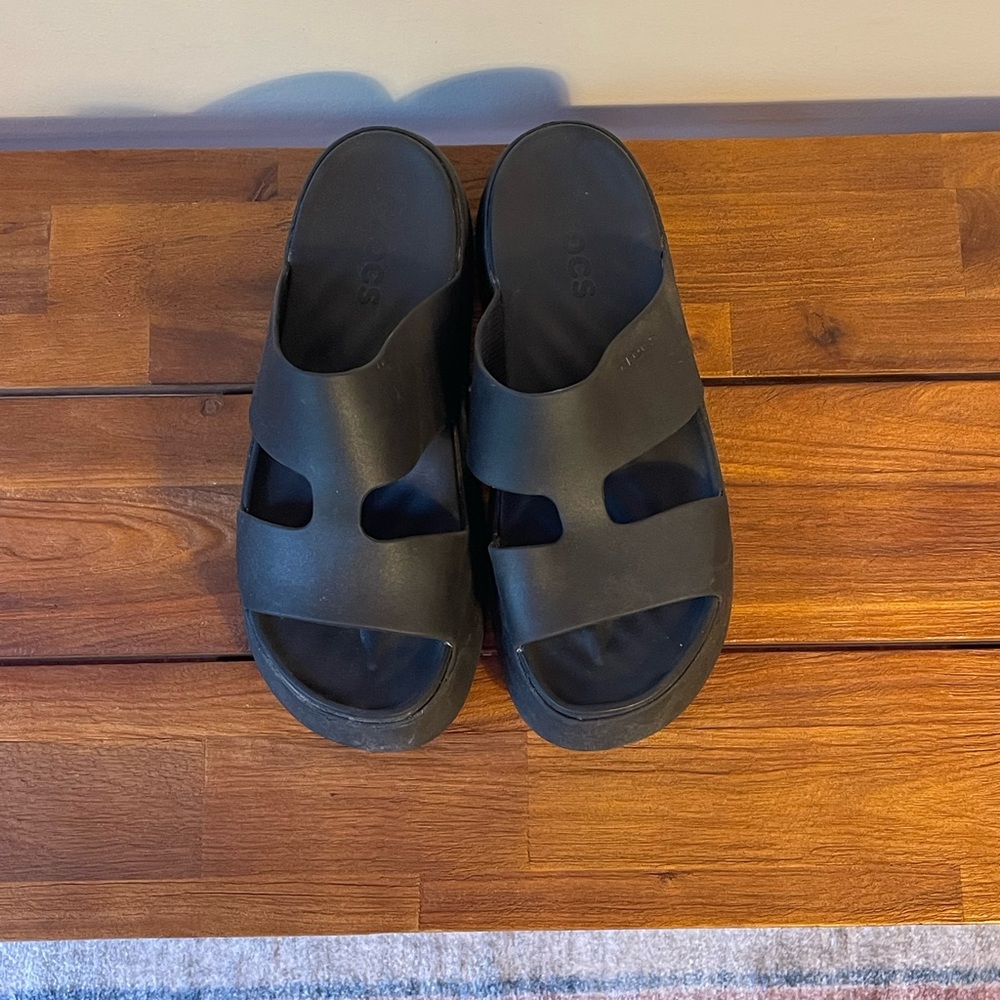 CROCS Black Textured Platform Sole Slides